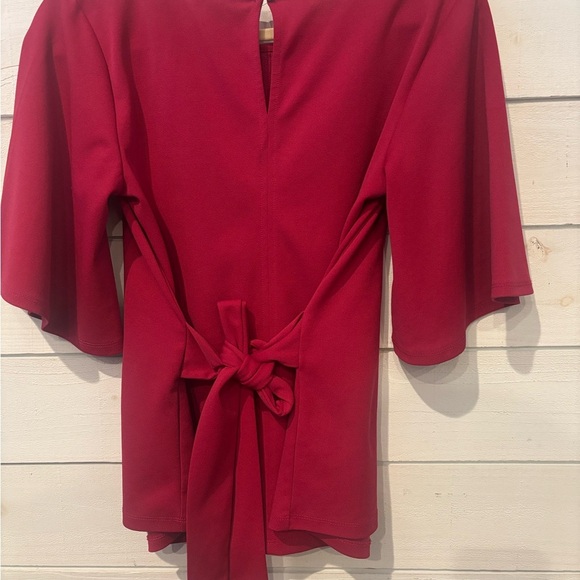 Ann Taylor Factory Dark Pink/Red with adjustable Tie Front /Back Blouse - Picture 4 of 14